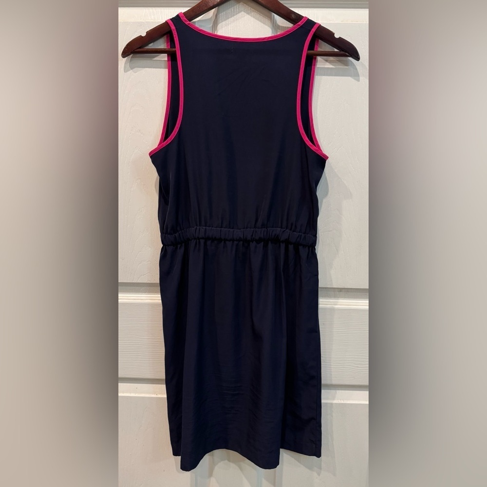 GAP Navy Blue Sleeveless Dress Hot Pink Contrast Trim Drawstring Waist Womens XS - Picture 2 of 7